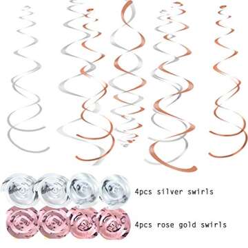 28 Pack Rose Gold New Years Party Decorations Kit, 2021 Rose Gold Balloons Rose Gold Confetti Balloons Paper Pom Poms Hanging Party Swirls for Lunar New Year’s, Graduation Party Supplies, Home Decor