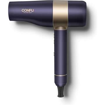 CONFU Hair Dryer, Negative Ionic Blow Dryer with 110,000 RPM Brushless Motor, High-Speed Low Noise Hairdryer with Magnetic Nozzle & Diffuser, Lightweight Travel Hair Dryers with Auto-Cleaning Function