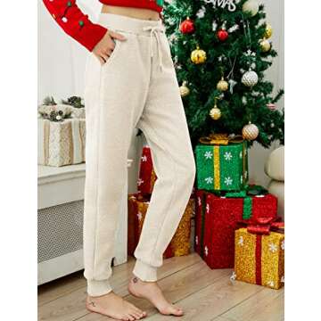 Yeokou Womens Sherpa Lined Sweatpants Winter Athletic Jogger Fleece Pants(Beige-XS)