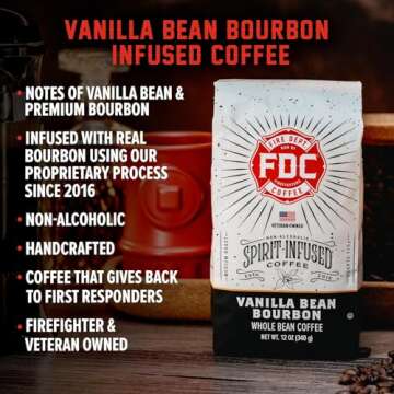 Fire Department Coffee - Vanilla Bourbon Coffee - Gives Back to Firefighters - Vanilla Bean Bourbon Infused - Ground Medium Roast - Non-Alcoholic - Roasted in the USA - Veteran Owned - 12 oz