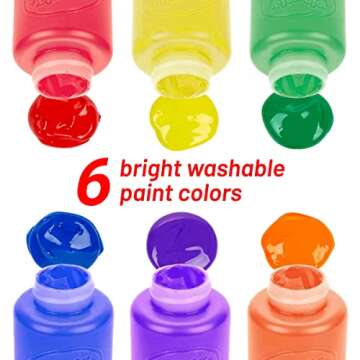 Kids Painting Set, Washable Paint for Kids 6 Colors, Painting Smock, Non Toxic Tempera Paint 2 oz Each, Paints for Toddlers Art, Craft, Home Finger Paints Projects