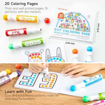 Shuttle Art Dot Makers, 12 Colors Bingo Daubers with 20 Unique Patterns of Dot Book for Toddler Art Activities, Non-Toxic Washable Coloring Markers for Preschool Kids Learning