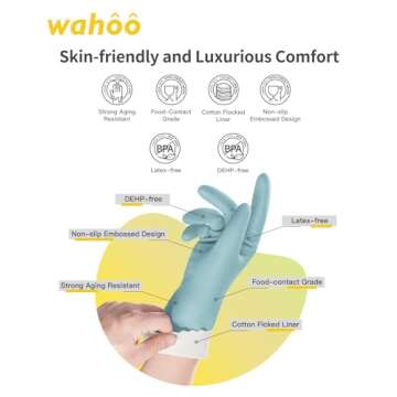 LANON Protection wahoo Skin-Friendly Dishwashing Cleaning Gloves, Dishwashing Kitchen Gloves with Cotton Flocked Liner, Non-Slip, Surf Spray, Large