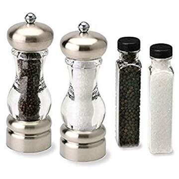 Olde Thompson Aspen - 5 Chrome Peppermill and Salt Grinder - Also Includes Bonus Pepper and Salt Refills, Fully Adjustable Grinding Mechanisms, Ideal Housewarming Gift, Includes Lifetime Guarantee