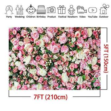 Art Studio 3D Flower Photo Background Pink Rose Photography Backdrop for Pictures Newborn Bridal Shower Birthday Party Banner Decor Supplies Vinyl Photo Studio Props 7x5FT