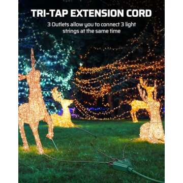 DEWENWILS 25 FT Green Outdoor Tri-Tap Extension Cord Splitter for Christmas, Weatherproof 16/3 SJTW Power Cable for Christmas Lights, Holiday Decoration and Landscaping Lights, ETL Listed, Pack of 2