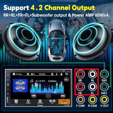 Double Din Car Stereo with Wireless Apple Carplay, Android Auto, 7 Inch Full HD Capacitive Touchscreen - Bluetooth, 4-Channel RCA, High Power, Subwoofer, Backup Camera, Steering Wheel, FM/AM Car Radio