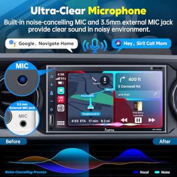 Double Din Car Stereo with Wireless Apple Carplay, Android Auto, 7 Inch Full HD Capacitive Touchscreen - Bluetooth, 4-Channel RCA, High Power, Subwoofer, Backup Camera, Steering Wheel, FM/AM Car Radio