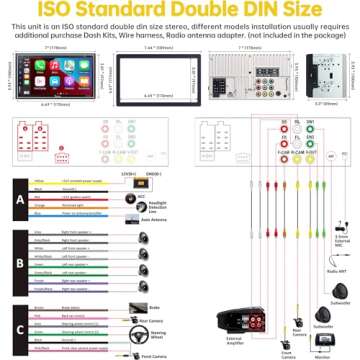 Double Din Car Stereo with Wireless Apple Carplay, Android Auto, 7 Inch Full HD Capacitive Touchscreen - Bluetooth, 4-Channel RCA, High Power, Subwoofer, Backup Camera, Steering Wheel, FM/AM Car Radio
