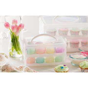 Snapware 1098734 Snap 'N Stack 2-Layer Food Storage Container with Egg Holder Trays, Medium, Clear