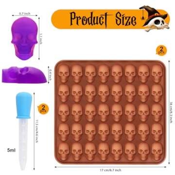 2 Pack Halloween Chocolate Candy Molds, 3D Silicone Skull Mold, Candy Gummy Molds for DIY Gummies Jello Ice Cube Jelly Chocolate Candy Cakes Decorations (Skull)