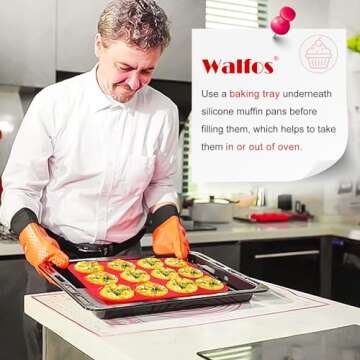 Walfos Silicone Muffin Pan - 12 Cups Regular Silicone Cupcake Pan, Non-stick Silicone Great for Making Muffin Cakes, Tart, Bread - BPA Free and Dishwasher Safe