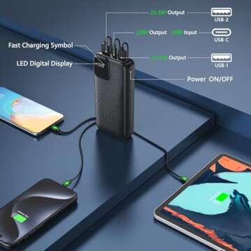 ELALUOKE Portable Charger Power Bank Fast Charging PD 20W & QC 22.5W USB-C in & Out Full Power 20000mAh External Battery Pack for iPhone 16/15/14/13 Series, Android Samsung Galaxy, for All Smartphone