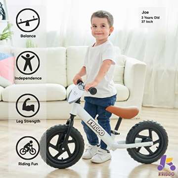 KRIDDO Toddler Balance Bike 2 Year Old, Age 18 Months to 5 Years Old, 12 Inch Push Bicycle with Customize Plate (3 Sets of Stickers Included), Steady Balancing, Gift Bike for 2-3 Boys Girls, WH