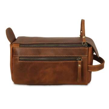 KomalC Premium Buffalo Leather Unisex Toiletry Bag Travel Dopp Kit (Distressed Orange Tan)