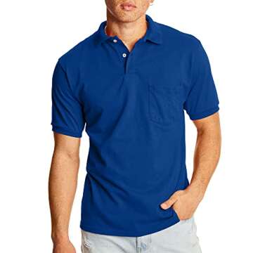 Hanes Men's Short-Sleeve Jersey Pocket Polo (Pack of 2), Deep Royal, Small