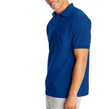 Hanes Men's Short-Sleeve Jersey Pocket Polo (Pack of 2), Deep Royal, Small