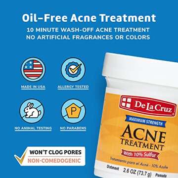 De La Cruz 10% Sulfur Ointment - Cystic Acne Treatment for Face and Body - Daily 10 Min Spot Treatment Mask Safe and Effective Game Changing Hormonal Acne Treatment that Clears Up Pimples 2.6oz 3 Pack