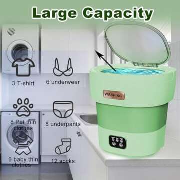 Mini Portable Washing Machine Small - 18L Portable Mini Washing Machine with Spin, Mini Lavadora Portatil Washer Foldable, Small Washing Machine Portable Used for Travel Green [2024 Clean S+]