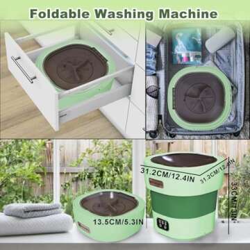 Mini Portable Washing Machine Small - 18L Portable Mini Washing Machine with Spin, Mini Lavadora Portatil Washer Foldable, Small Washing Machine Portable Used for Travel Green [2024 Clean S+]