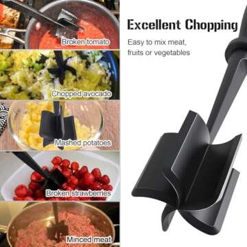 Upgrade Meat Chopper,Food Masher, Mix and Chop,Meat Masher for Hamburger Meat, Ground Beef Smasher, Hamburger Chopper Utensil, Ground Meat Chopper, Potato Masher Tool, Non Stick Mix Chopper