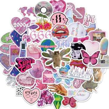 Y2k Retro Aesthetic Stickers, 106pcs Cool 2000s Cyber Trend Stickers, Vinyl Waterproof Sticker for Laptop, Guitar, Water Bottle, Birthday Gifts for Girls, Kids, Teens