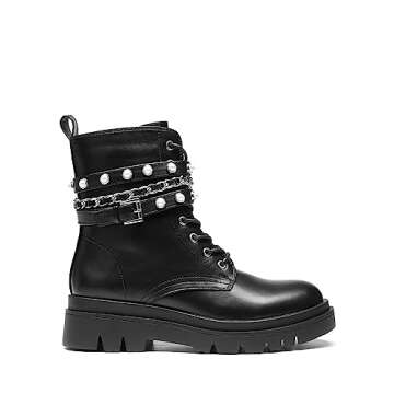 DREAM PAIRS Women's Black Combat Boots - Lace Up Fashion Platform Ankle Booties