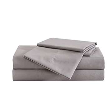 LONDON FOG Garment Washed Solid Sheet Set Grey Microfiber 4-Piece Queen Sheet Set, Solid Themed, Deep Pocket, Adult and Teen, Oeko-TEX Certified