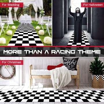 Fabbay Racing Theme Runner (24 inch, Black and White, 2 Pieces) - Checkered Pattern Polyester Aisle Runner for Party Decorations, Table Cover Supplies, Machine Washable