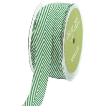 May Arts 3/4-Inch Wide Ribbon, Green Twill with Chevron Stripes