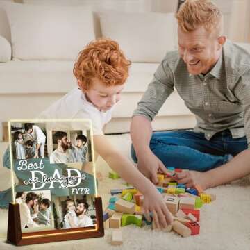 Personalized Father's Day Gifts for Dad from Daughter Son Wife, Custom Acrylic Plaque Printed Walnut Picture Frame With LED Night Light, Birthday Christmas Dad Gifts from Daughter, Best Dad Ever Gifts