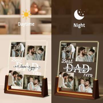 Personalized Father's Day Gifts for Dad from Daughter Son Wife, Custom Acrylic Plaque Printed Walnut Picture Frame With LED Night Light, Birthday Christmas Dad Gifts from Daughter, Best Dad Ever Gifts