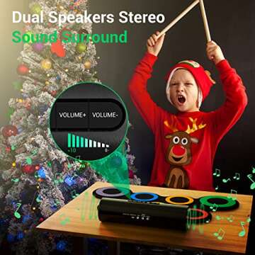 ROCKSOCKI Electric Drum Set, 7-Pad Electronic Drum Set with Headphone Included, Roll-up Drum Pad For Kids, Great Holiday Xmas Birthday Gift (Dual Speakers)