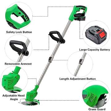 Weed Wacker Cordless Electric Brush Cutter 52 Inch Grass Trimmer Stingless Lightweight Grass Weedeater Battery Powered 8 Blades,2 Batteries, 1 Charger Used for Dense Weeds and Garden Yard Trimming