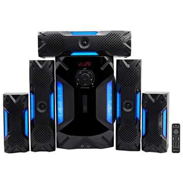 Rockville HTS56 1000W 5.1 Channel Home Theater System with 8" Subwoofer, Bluetooth, USB, Includes Remote, LED Light Effects - Perfect for Movies, Music, Karaoke