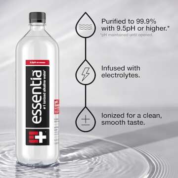 Essentia Water Bottled, Ionized Alkaline Water:99.9% Pure, Infused With Electrolytes, 9.5 pH Or Higher With A Clean, Smooth Taste, 1 Litre (Pack of 12)