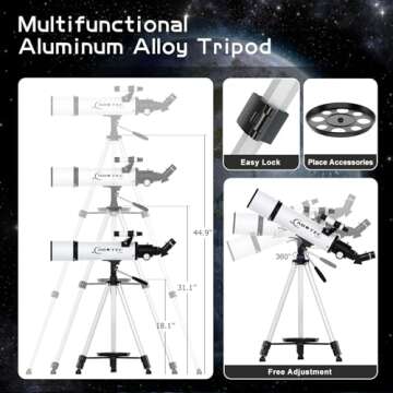 ABOTEC Telescope, 80mm Aperture Telescopes for Adults Astronomy & Kids & Beginners, Portable 500mm Refracting Telescope with an Adjustable Tripod, a Bag, a Phone Adapter & a Wireless Remote