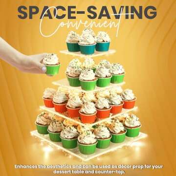 Utopia Home - Acrylic Cupcake Stand with LED Light Strings - 4 Tier Premium Cupcake Tower - Cup Cake Tier Stand for Dessert Table - Ideal for Weddings Birthday Parties - Pack of 1 - Yellow