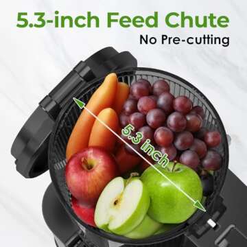 Masticating Juicer Machines, 350W Slow Cold Press Juicer with 5.3" Feeding Chute, High Juice Yield Juicer for Fruits and Vegetables, Easy to Clean