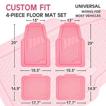 CAR PASS Heavy Duty Rubber Floor Mats 4-Piece Pink Car Mats Full Set - Universal Waterproof Floor Mats for Car SUV Truck, Durable All Weather Floor Mats Automotive，Car Mats for Women,Girly(All Pink)