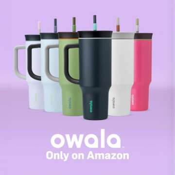 Owala Stainless Steel Triple Layer Insulated Travel Tumbler with Spill Resistant Lid, Straw, and Carry Handle, BPA Free, 40 oz, Gray (Foggy Tide)