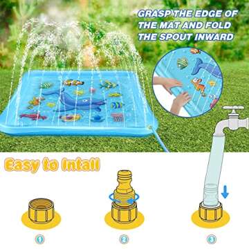 Growsland Splash Pad for Toddlers, Outdoor Sprinkler for Kids, 67" Summer Water Toys Inflatable Wading Baby Pool Fun Gifts for 3 4 5 6 7 8 9 Years Old Boy Girl Backyard Garden Lawn Outdoor Games