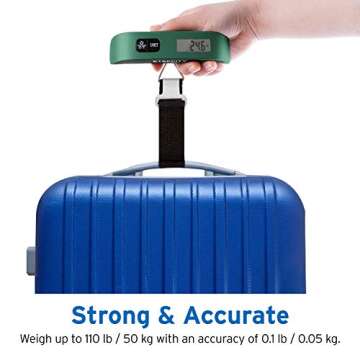 Etekcity Luggage Scale, Digital Weight Scales for Travel Accessories Essentials Suitcases , Portable Handheld Scale with Temperature Sensor, Rubber Paint, 110 Pounds, Battery Included