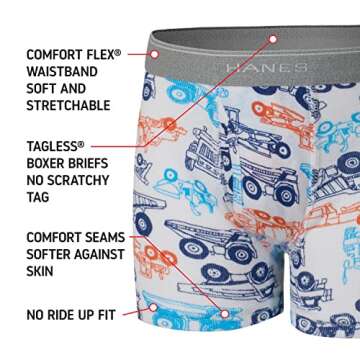 Hanes Boys' and Toddler Comfort Flex Waistband Multiple Packs Available (Color Boxer Briefs, 10 Pack - Prints/Stripes/Solids Assorted, 4 US