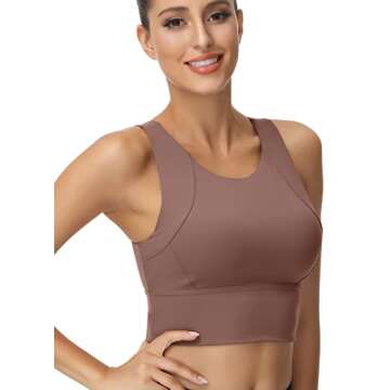 High Neck Sports Bra for Women Longline Full Coverage Sports Bras Medium Impact Padded Workout Crop Tops for Yoga Gym