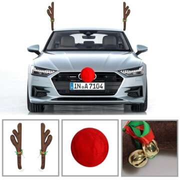 TTYRBF Car Christmas Decoration, Car Reindeer Antlers and Nose Set, Brown Christmas Reindeer Car Costume Christmas Antlers for Truck SUV Car Decor,Xmas Gift Set