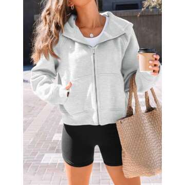 AUTOMET Womens Zip Up Hoodies Fleece Jackets Oversized Sweatshirts Fall Fashion Outfits 2024 Sweaters Winter Clothes Grey M