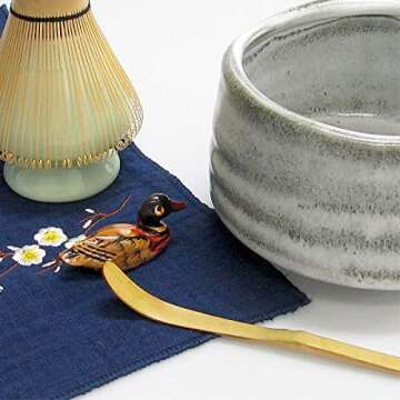 Artcome Japanese Matcha Tea Set, Matcha Whisk, Traditional Scoop, Matcha Bowl, Ceramic Whisk Holder, Handmade Ceremony Kit (7 Pcs)