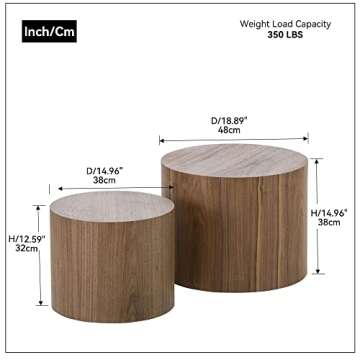 KEVINSPACE Nesting Coffee Table Set of 2, Round Nesting Tables Wooden End Tables for Small Space, Modern Side Tables Set for Living Room, Office, No Need Assembly, Wood Color