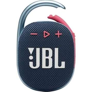 JBL Clip 4 Portable Bluetooth Speaker - Waterproof and Dustproof IP67, Mini Bluetooth Speaker for Travel, Outdoor and Home w/Microfiber Cleaning Cloth (Blue/Pink)